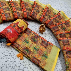 Digital Linen Cotton Sarees